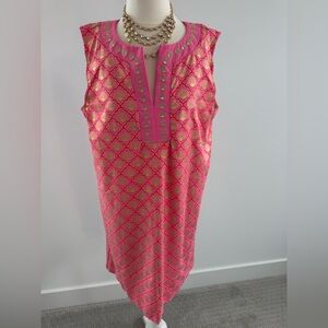 NWOT Cabana Life sleeveless Pink Dress with Gold Embroidery